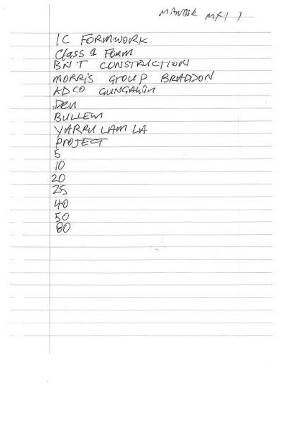 The note Mr Manase was asked to write down during the royal commission hearing to compare handwriting.