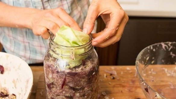 Place some cabbage leaves like a lid over top of the mixture; the vegetables should have no contact with the air.