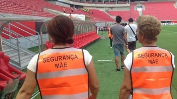 On patrol: Sport Club do Recife employed fans' mums to stop violence in the stands.