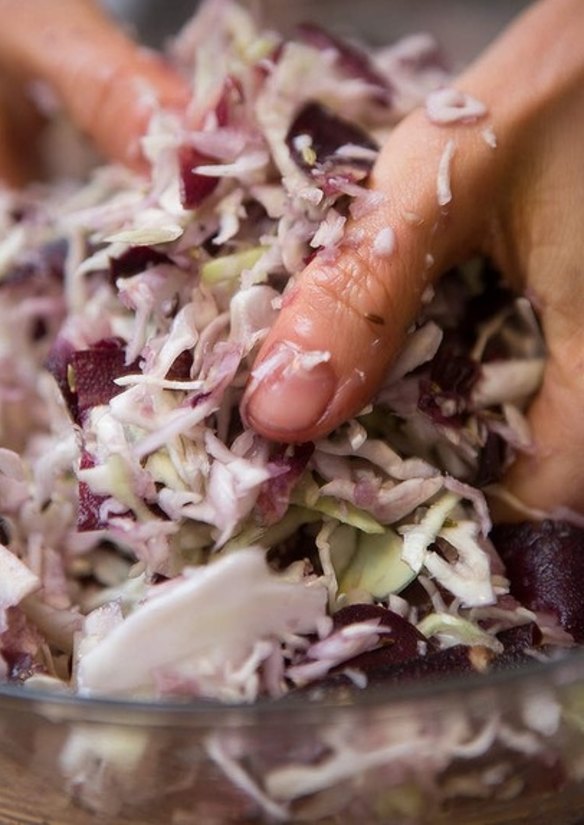 Mix the vegetables together using your (clean) hands.
