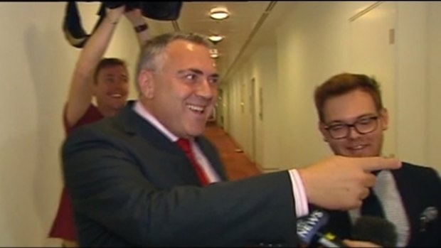 Treasurer Joe Hockey asks journalists how old they are during a late-night press gallery visit.