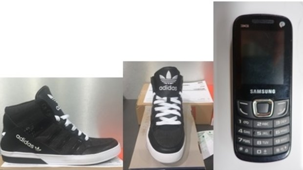 Adidas shoes and a Samsung mobile phone similar to these are believed to been dumped by a suspect in Cayleb's death