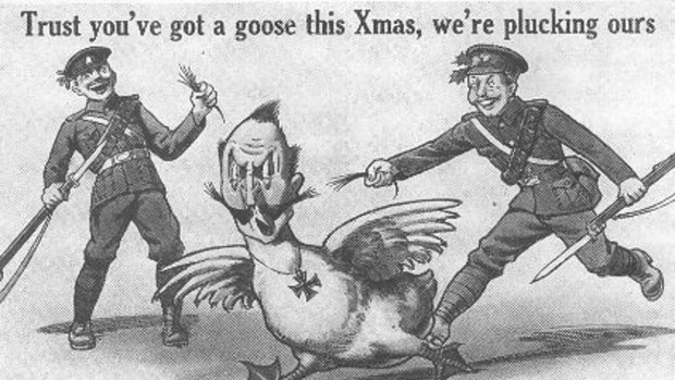 The Kaiser caricatured as a Christmas goose in a World War I cartoon.