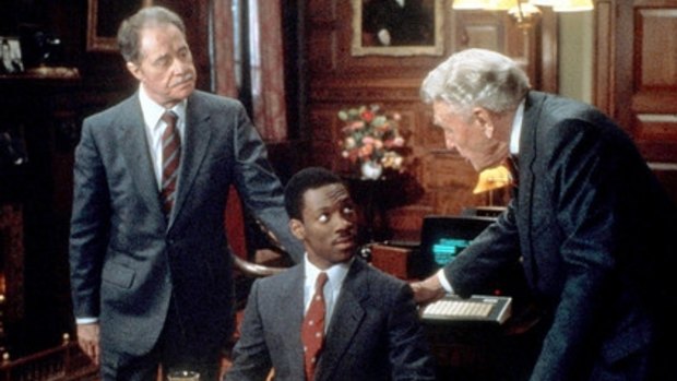 Trust issues: Billy Ray Valentine with Randolph and Mortimer Duke after the initial deal was done in Trading Places.