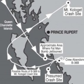 A map of the crash site off the cost of British Columbia, Canada.