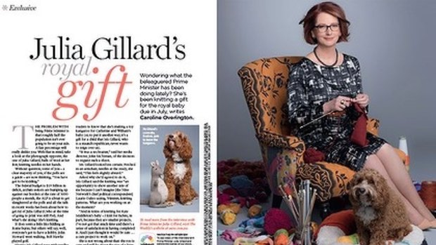 The feature and photo shoot that divided the nation: Then prime minister Julia Gillard photographed knitting for <i>The Australian Women's Weekly</i>. 