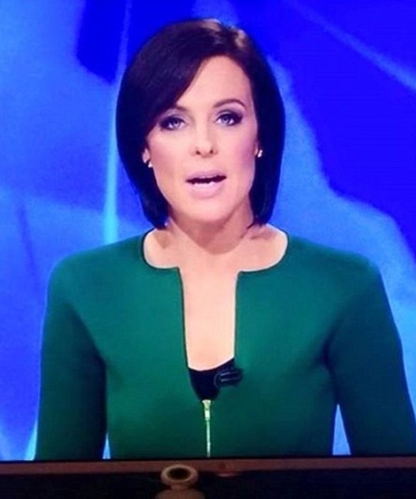 Fashion faux pas: Channel Ten's news reader Natarsha Belling wearing the Scanlan Theodore jacket which has gone viral.