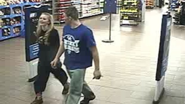 Dalton Hayes and Cheyenne Phillips leave a Wal-Mart in South Carolina while allegedly on the run for a string of stealing offences.