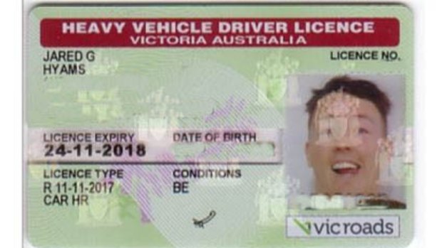 Jared Hyams' VicRoads driver's license.
