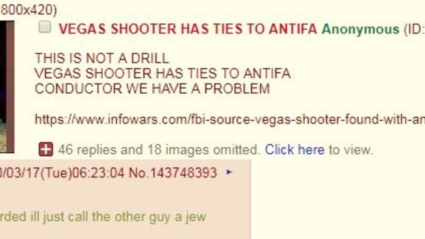 The 4Chan poster, citing Alex Jones Infowar, claimed the Las Vegas shooter was involved in a Far Left organisation. In the absence of verified information, Google's algorithms put inaccurate tweets, videos and posts at the top of search results.