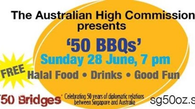 An ad promoting the Australian High Commission's '50 BBQs' event, which celebrates 50 years of diplomatic friendship between Australia and Singapore.