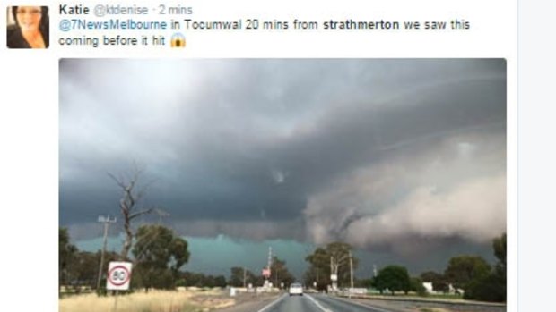 A grab from Twitter of a photo taken near the Victorian town of Strathmerton prior to today's storms.