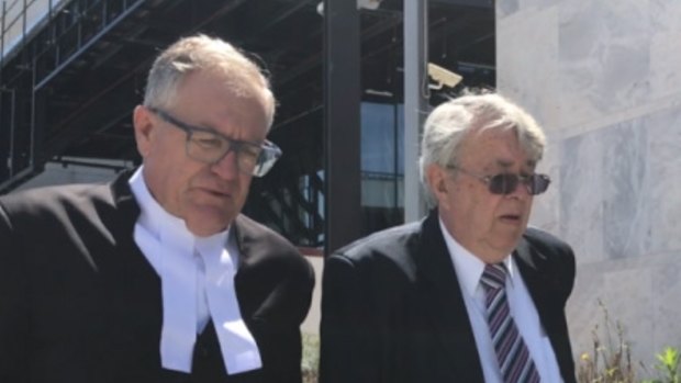 Former St Edmund's College Canberra teacher and sports coach Garry Leslie Marsh, 72, (right) arrives at the ACT Supreme Court with his lawyer, Greg Walsh (left) on Monday.
