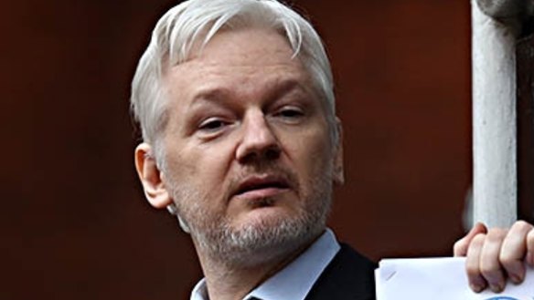 Julian Assange on the balcony of the Ecuadorian embassy.