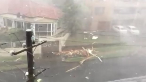 Debris scattered across the Wollongong street. 