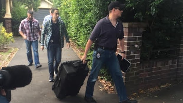 The scene outside Craig Steven Wright's Sydney home in December 2015 after a police raid.