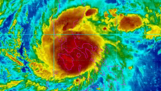 Typhoon Nock-ten as it moves across the Philippines on early Boxing Day.
