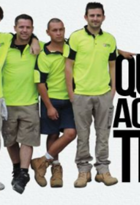 Pictured (from left): Former police officer David Lister, Luke Debono and alleged syndicate leader Jarrod Hennig in promotional material for building company Trades Group. 