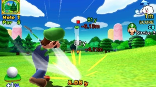 Rewarding: Luigi takes a shot in <em>Mario Golf World Tour</em>.