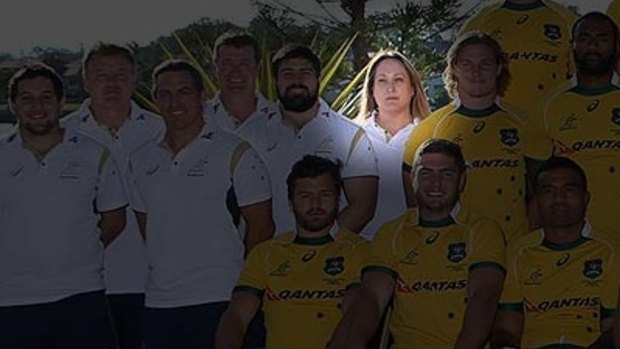 Di Patston in a Wallabies team photo in June last year.