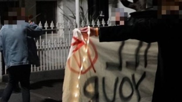 Protestors outside Lord Mayor Robert Doyle's house in South Melbourne in February.