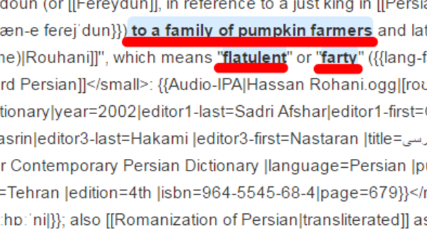 A Defence-lined edit to the Wikipedia page of Iranian president Hassan Rouhani.