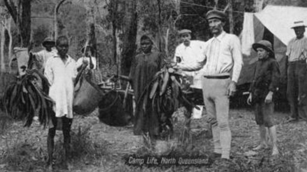 Archibald Meston at an Aboriginal camp, 1904.