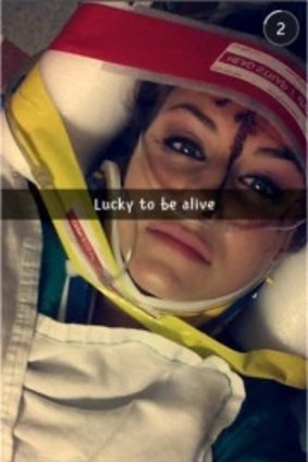 Christal McGee, 18, posted this photo of herself to Snapchat after causing a traffic accident in an Atlanta suburb while using the app’s 'miles per hour' filter.