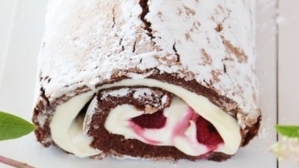 Chocolate and raspberry roulade at Jocelyn's Provisions in Brisbane.