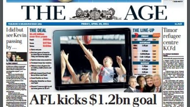 The Age front page on April 29, 2011. 