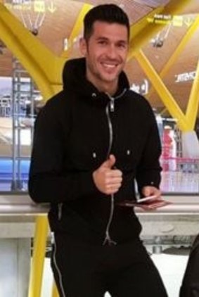 Mariners' marquee signing: Luis Garcia at Sydney Airport on Thursday .