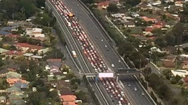 Traffic on the Pacific Motorway ground to a halt after the five-car crash on Tuesday afternoon.