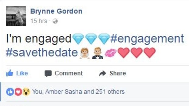 Gordon took to Facebook to share her engagement news.