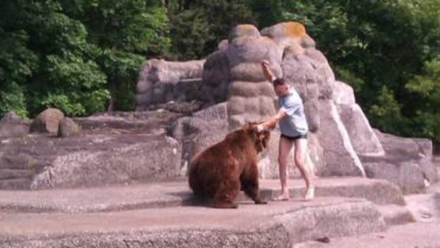 The man appears to attack the bear.