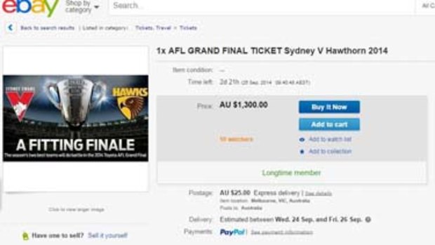 Grand Final ticket scalping on eBay. 