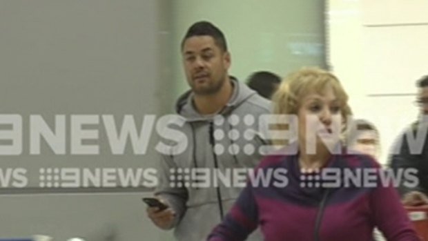 Jarryd Hayne did not answer questions when he arrived in Tel Aviv.