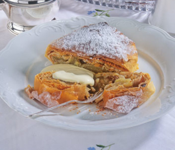 Serve the strudel with cream or ice-cream.