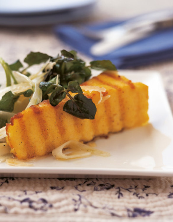 Grilled polenta wedges with a simple fennel salad.