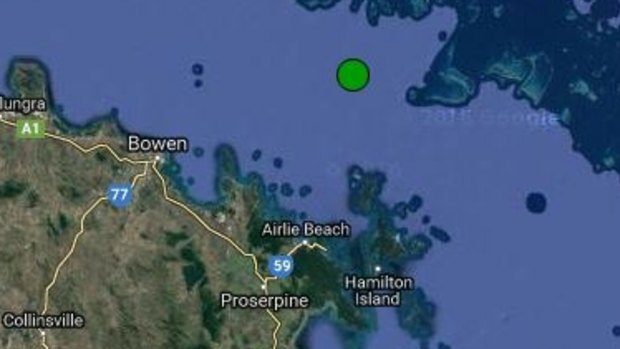 The location of an earthquake that struck off Bowen early on Friday morning.