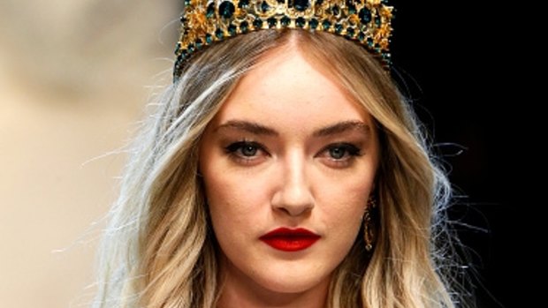 Crowns and bold lips were everywhere at Dolce and Gabbana.