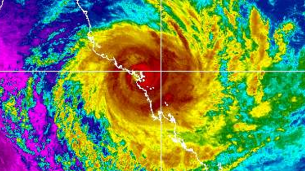 Cyclone Debbie as it crossed the north Queensland coast on Tuesday.