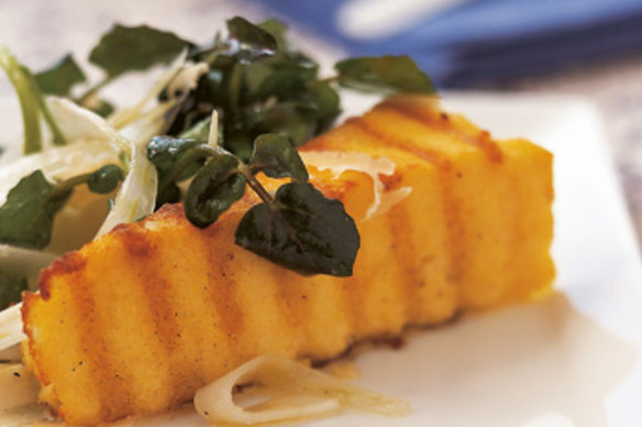 Grilled polenta wedges with a simple fennel salad.