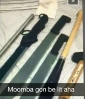 The photo of knives posted on social media before Saturday's brawl.   