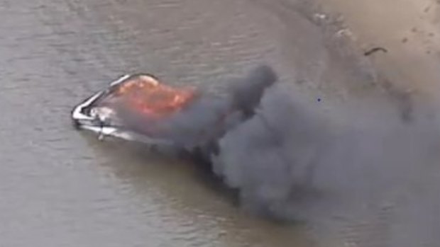 A boat caught on fire near Coomera on Sunday afternoon.