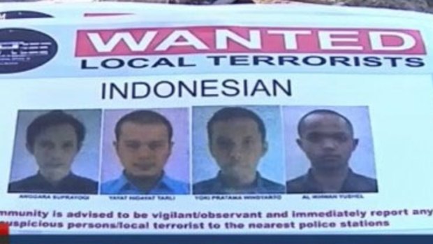 Anggara Suprayogi, far left, is one of 30 Indonesians fighting in Marawi who is on a terrorist wanted list. 