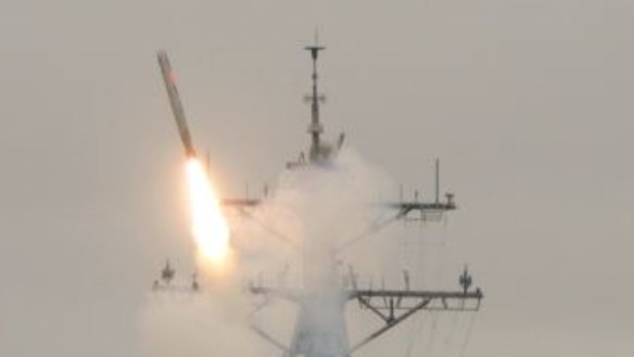 A Tomahawk missile is launched during a test in 2010 in the Pacific Ocean.