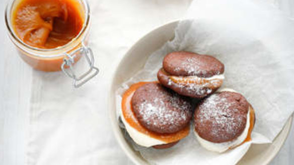 Chocolate whoopie pies with salted caramel.