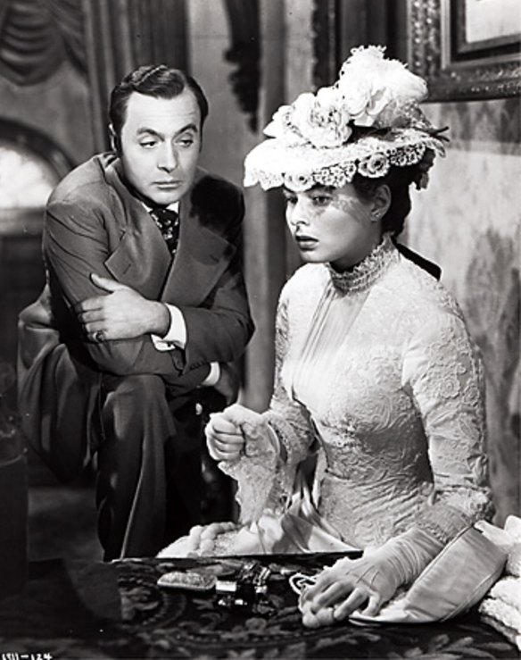 Charles Boyer and Ingrid Bergman in scene from the film Gaslight.