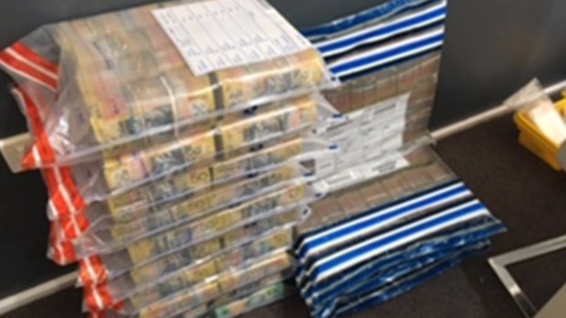 Cash seized by police from a raid in Sydney.
