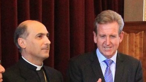 Mar Meelis Zaia, Archbishop of the Assyrian Church of the East in Australia, pictured in 2014 with then premier Barry O'Farrell.